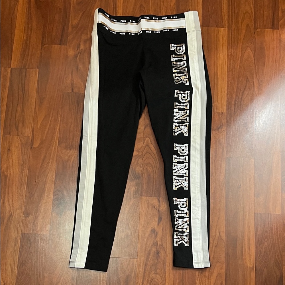 Sequin PINK Victoria's Secret Black Leggings
